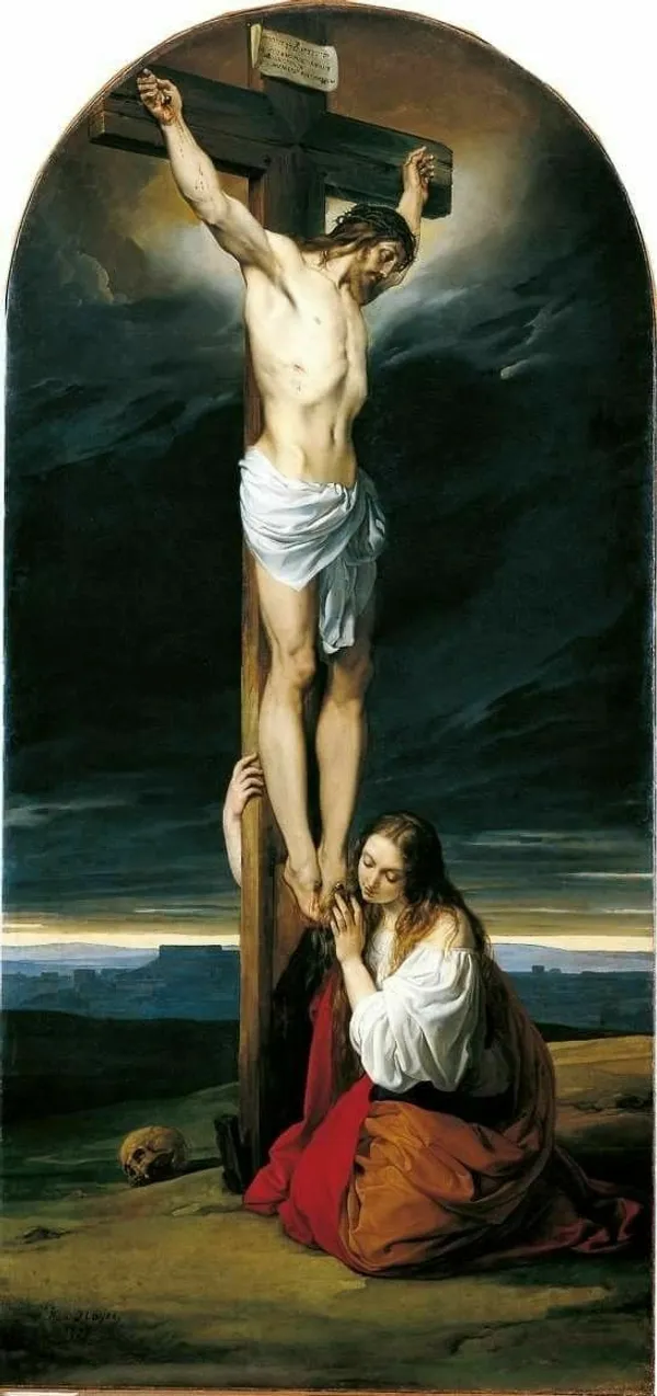 img of Un pintor convertido al hacer un encargo sobre la cruz